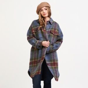 NEW- Black Tape - Plaid Overcoat in Green/Plum/Blue Plaid Shacket